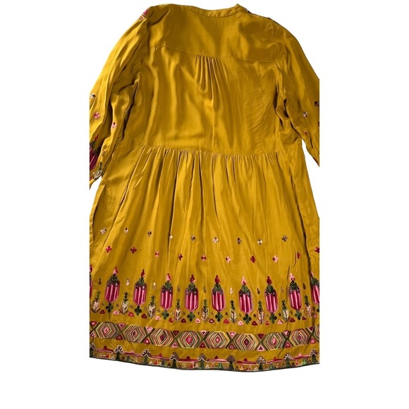 Anthropologie Floreat Raella  Mustard Embroidered Boho Tiered Tunic Dress XL - Picture 10 of 16